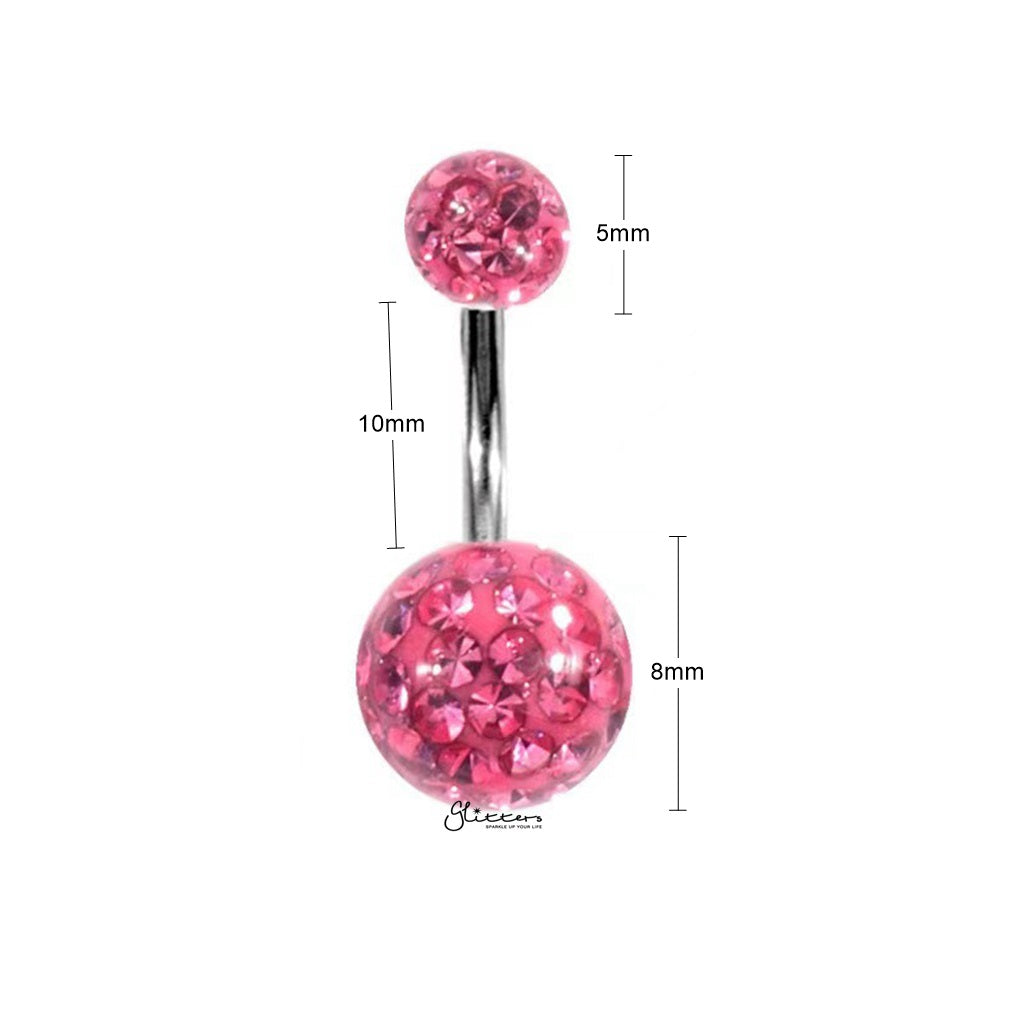 Epoxy Covered Crystal Paved Balls Belly Button Ring - Pink-Belly Rings-2-Glitters