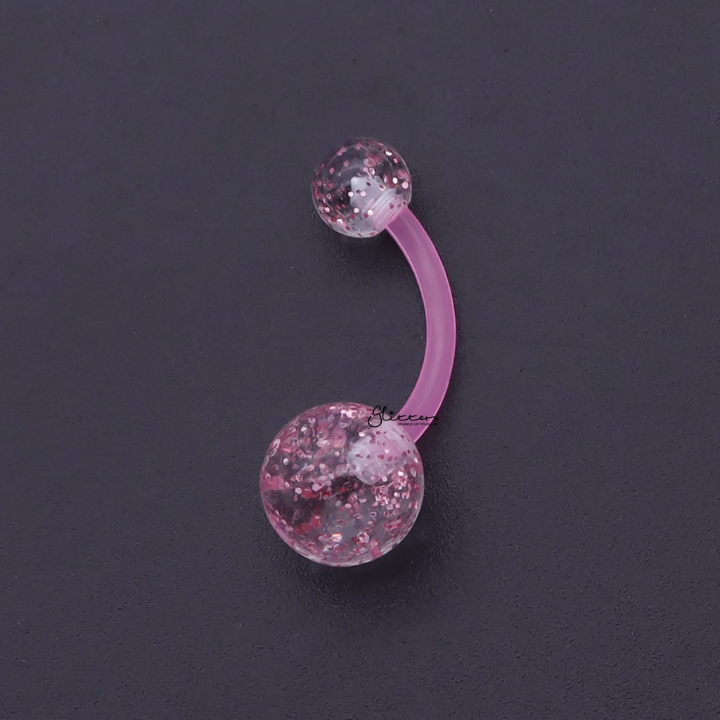 Glitters Acrylic Balls Belly Button Ring - Pink-Belly Rings-2-Glitters