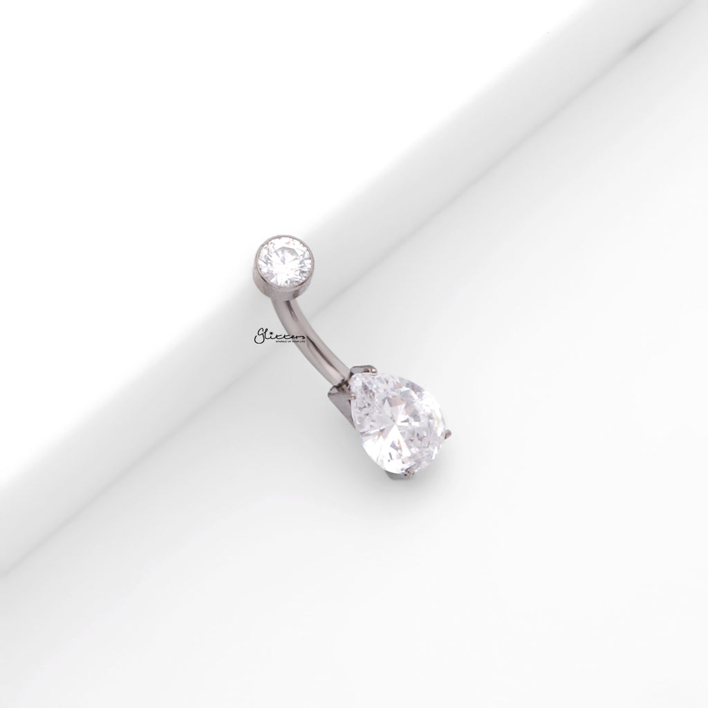 Teardrop CZ Titanium Belly Button Ring - Silver-Belly Rings-2-Glitters