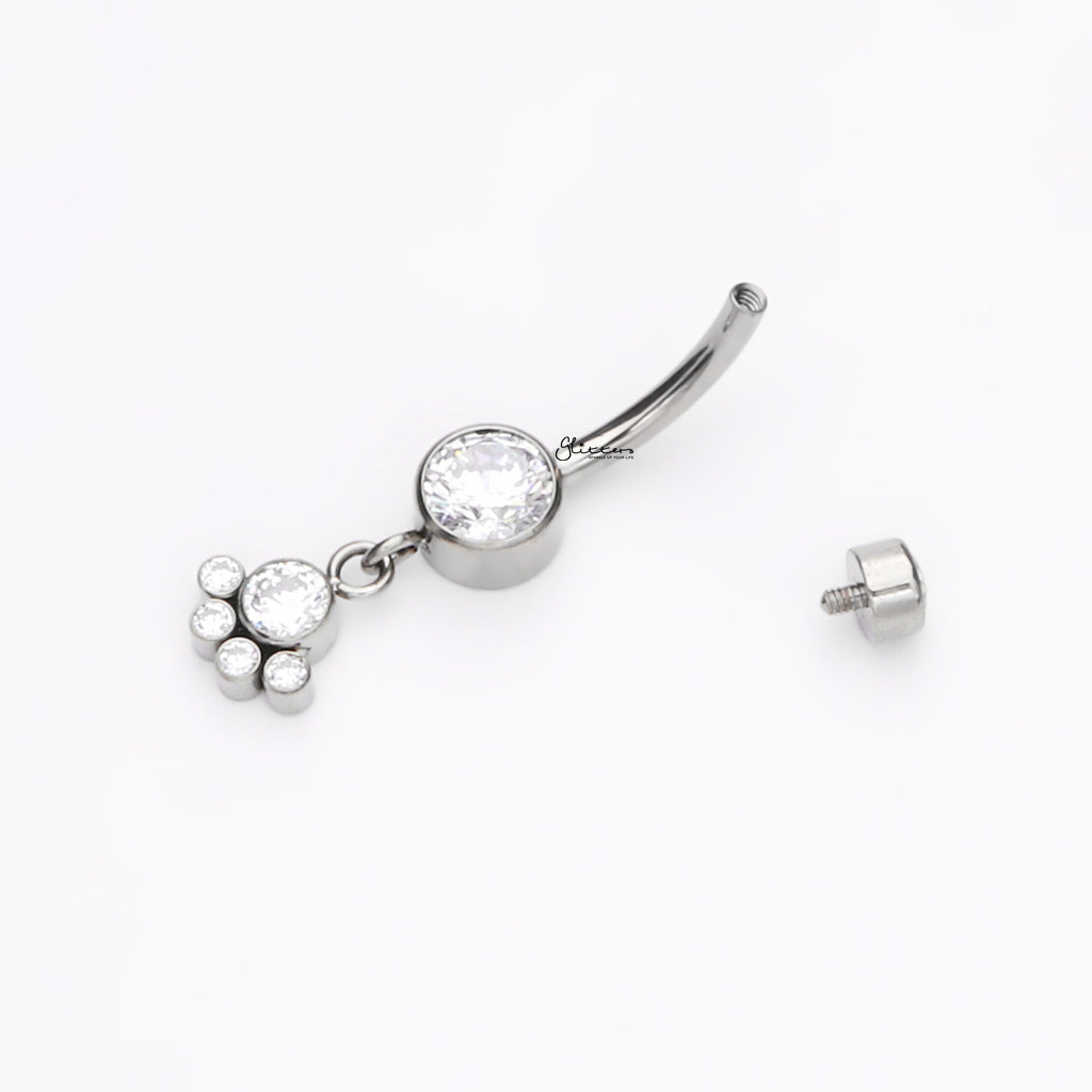 Titanium Double CZ With Dangle CZ Cluster Belly Button Ring-Belly Rings-2-Glitters