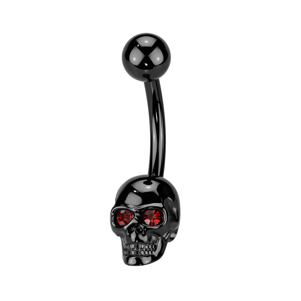 Gem Eyes Skull Belly Button Navel Ring - Black-Belly Rings-1-Glitters