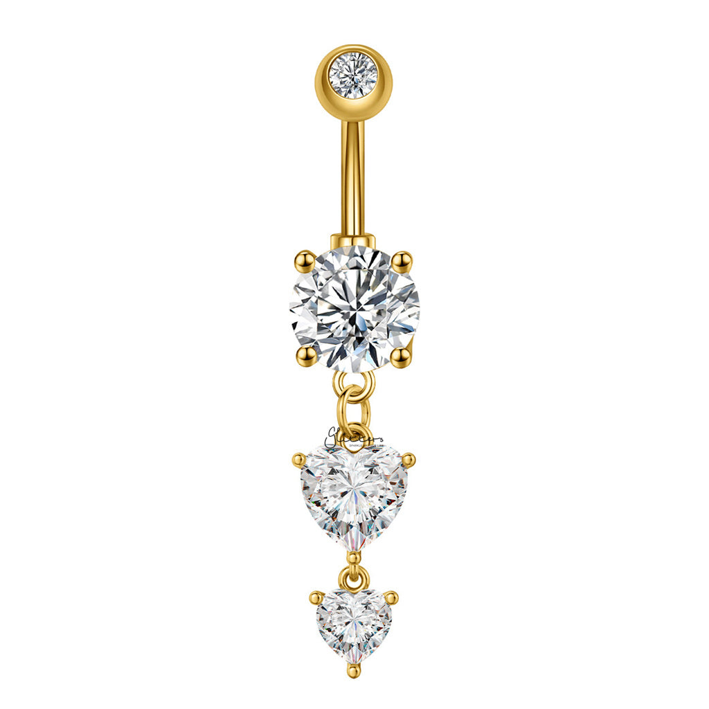 Heart CZ Dangle Belly Button Navel Ring - Gold-Belly Rings-1-Glitters