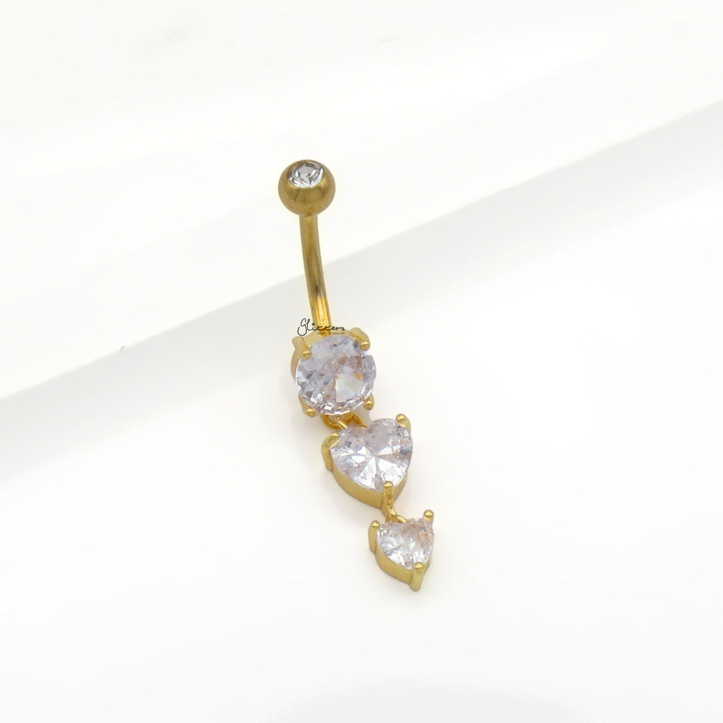 Heart CZ Dangle Belly Button Navel Ring - Gold-Belly Rings-2-Glitters