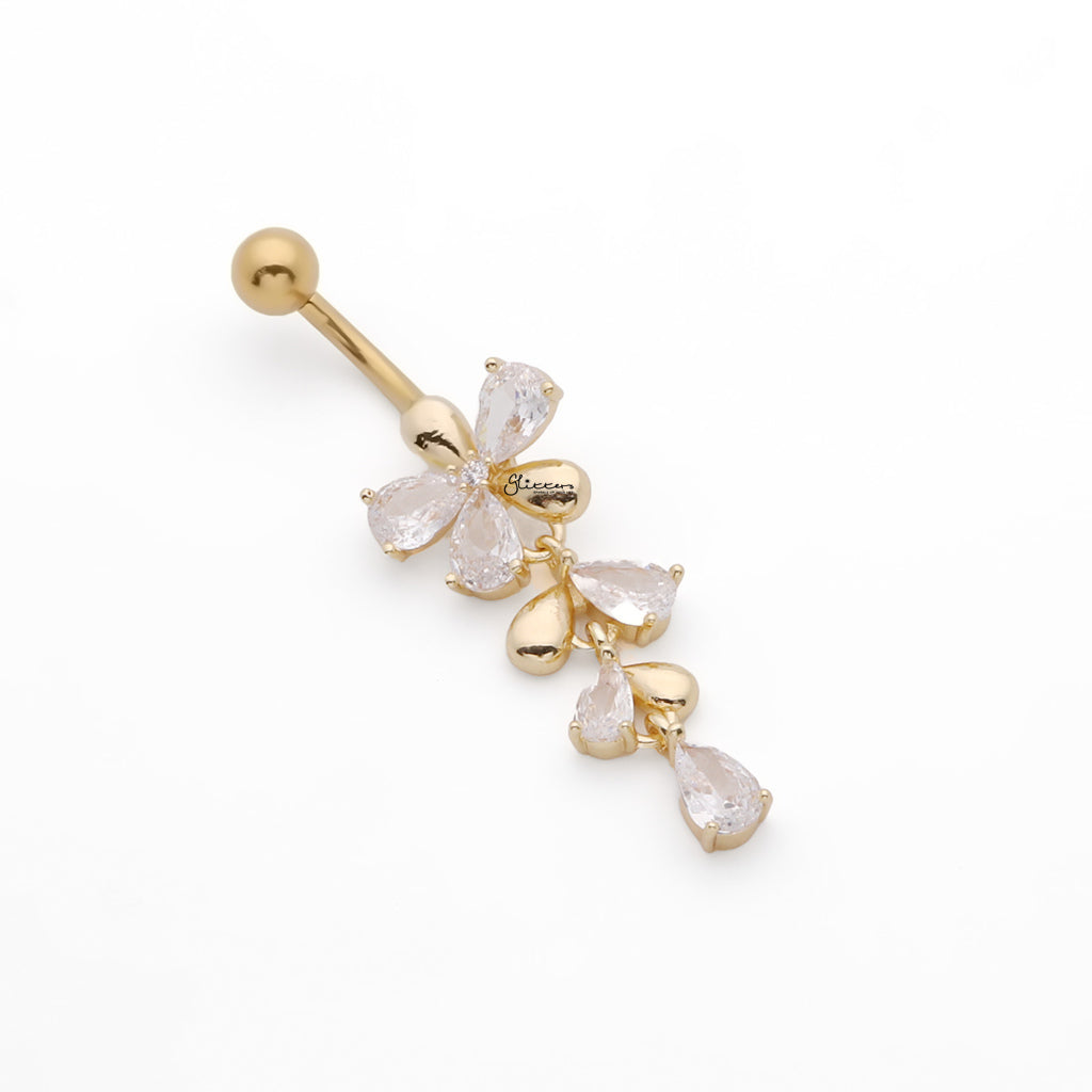 Flower CZ Dangle Belly Button Navel Ring - Gold-Belly Rings-2-Glitters