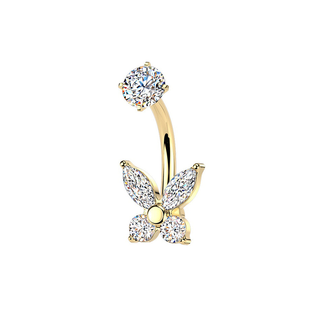 CZ Butterfly Belly Button Navel Ring - Gold-Belly Rings-1-Glitters