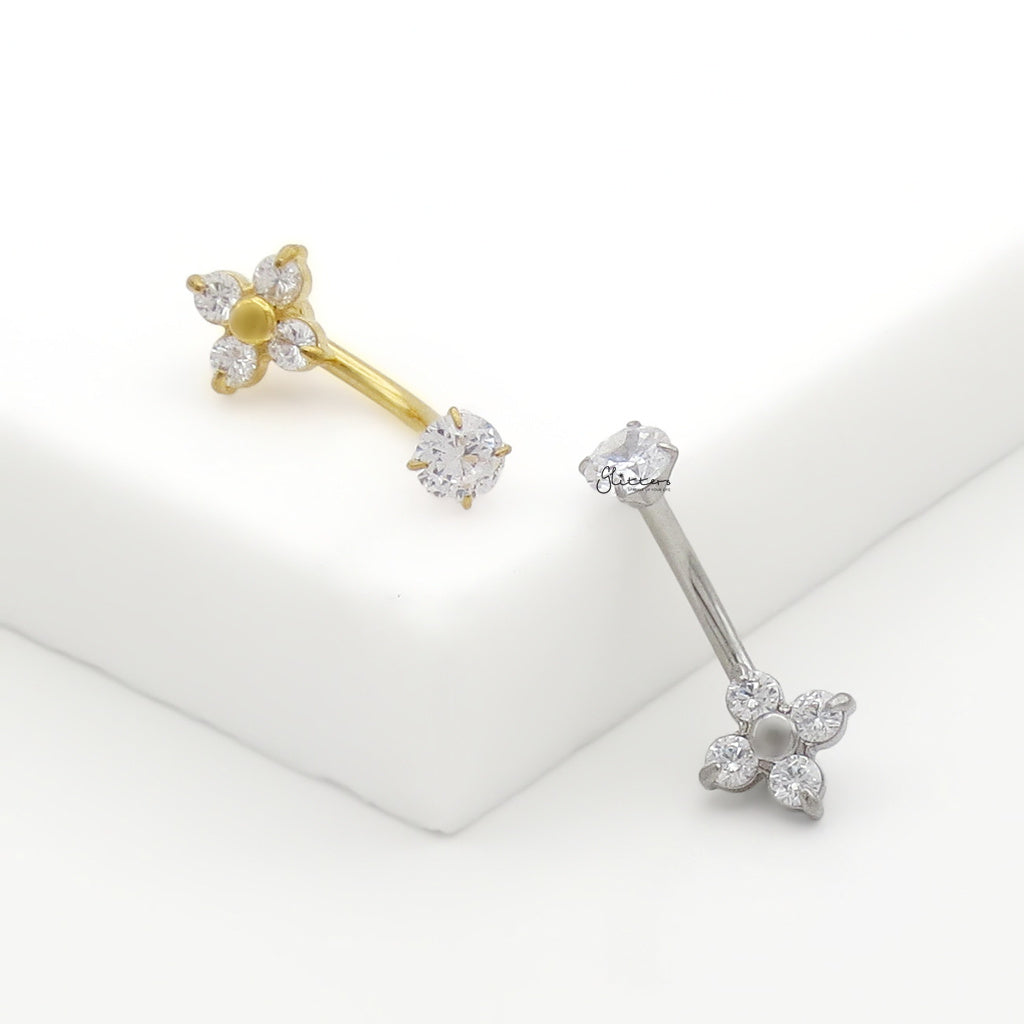 4 CZ Flower Belly Button Navel Ring - Gold-Belly Rings-4-Glitters