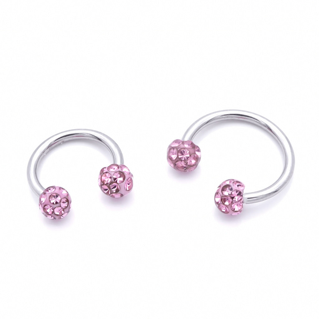 Epoxy Covered Crystal Paved Ferido Balls Horseshoe Rings - Pink-Horseshoes-1-Glitters