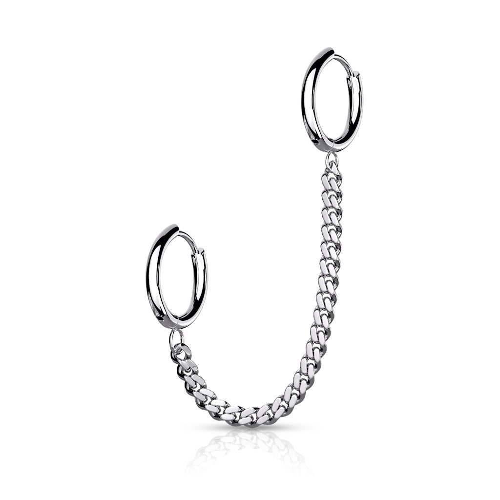 Chain Linked Round Clicker Ear Hoops - Silver-Ear Chains-1-Glitters