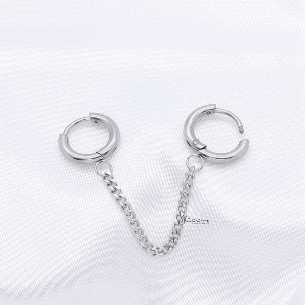 Chain Linked Round Clicker Ear Hoops - Silver-Ear Chains-2-Glitters