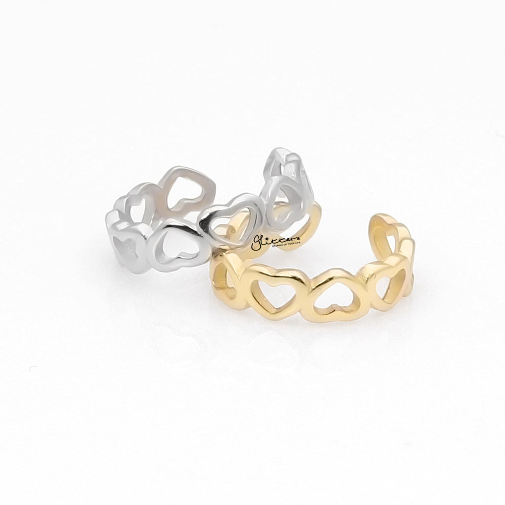 Sterling Silver Hearts Ear Cuff - Gold-Ear Cuffs-2-Glitters