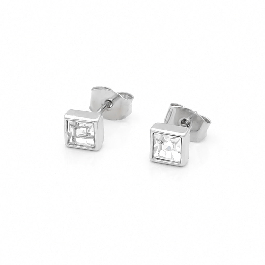 Square Crystal Stud Earrings-Stud Earrings-1-Glitters