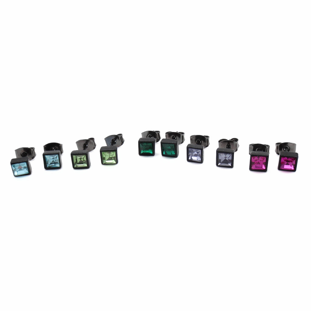 Square Crystal Black Stud Earrings-Stud Earrings-1-Glitters
