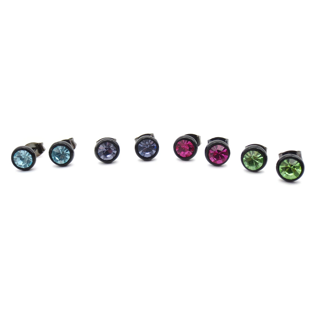 Round Crystal Black Stud Earrings-Stud Earrings-1-Glitters