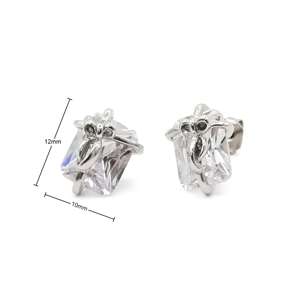Rectangle CZ Bow-Wrapped Stud Earrings-Stud Earrings-2-Glitters