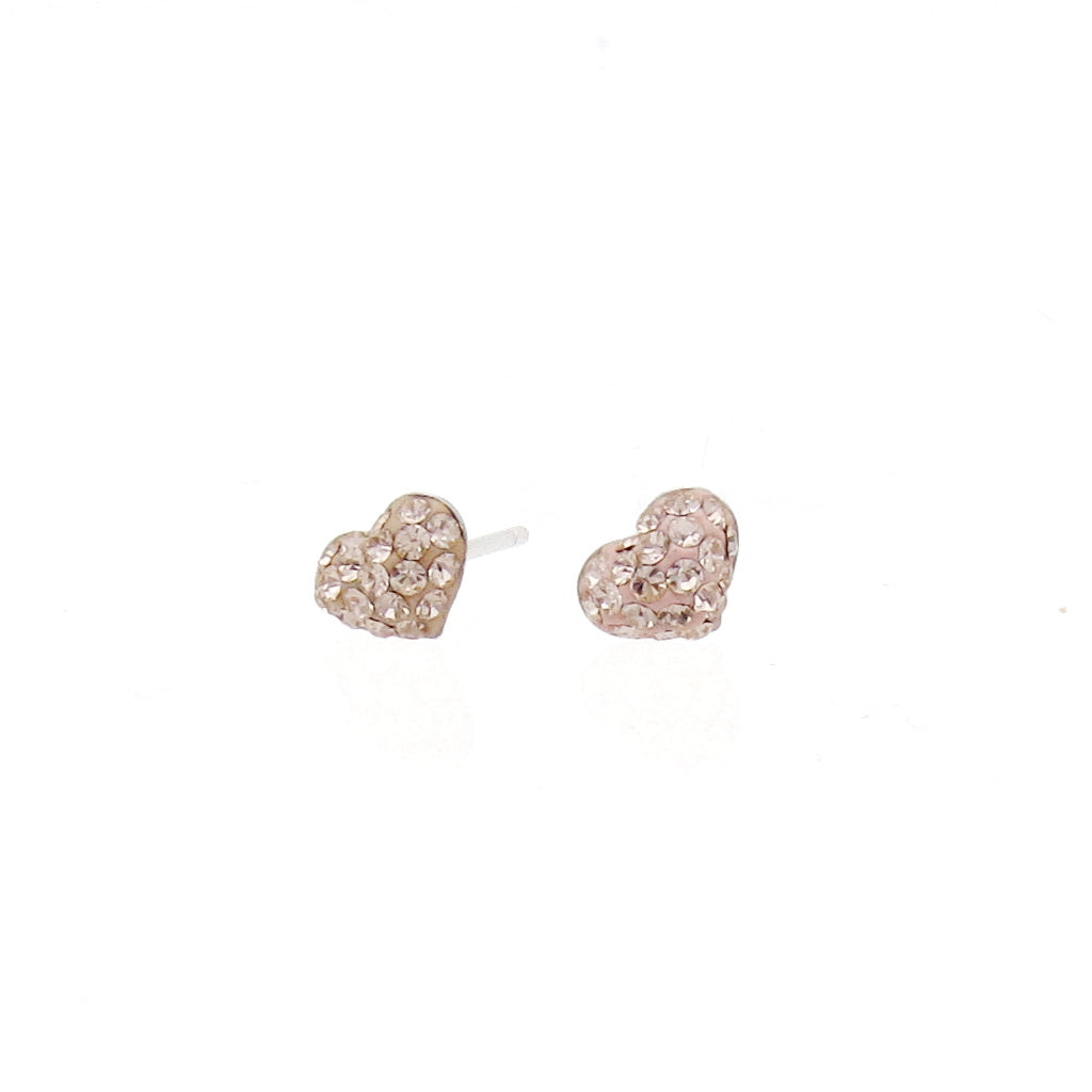 Sterling Silver Pave Crystal Heart Stud Earrings