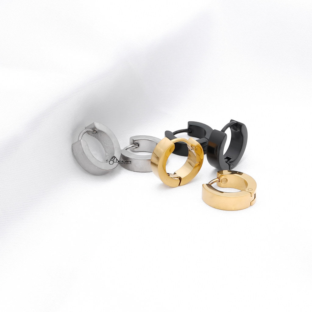 Black Titanium IP Stainless Steel Huggie Hoop Earrings - Medium-Hoop Earrings-3-Glitters