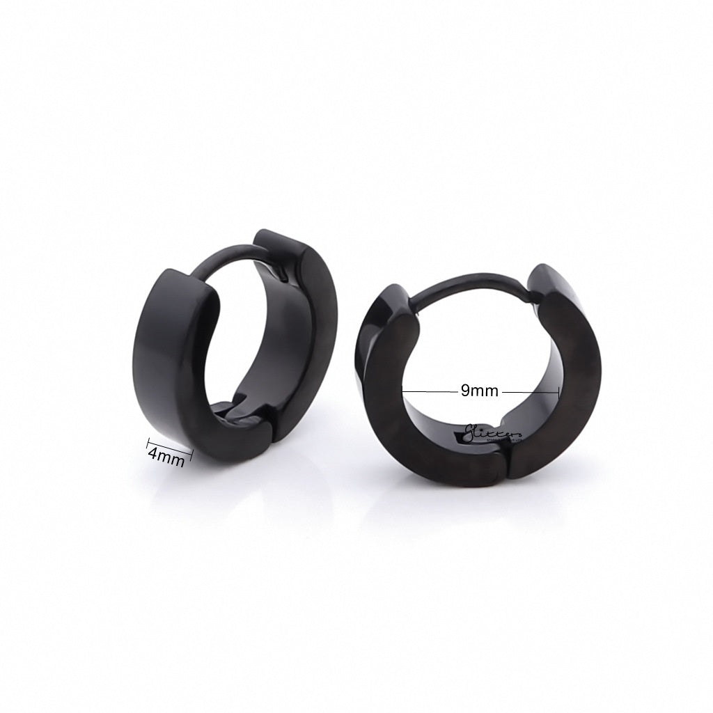 Black Titanium IP Stainless Steel Huggie Hoop Earrings - Medium-Hoop Earrings-2-Glitters