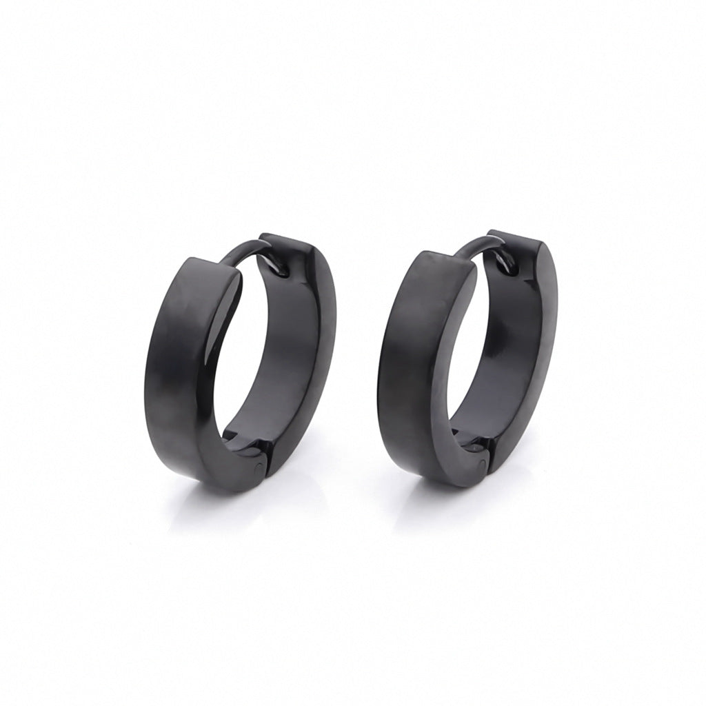 Black Titanium IP Stainless Steel Huggie Hoop Earrings - Large-Hoop Earrings-1-Glitters