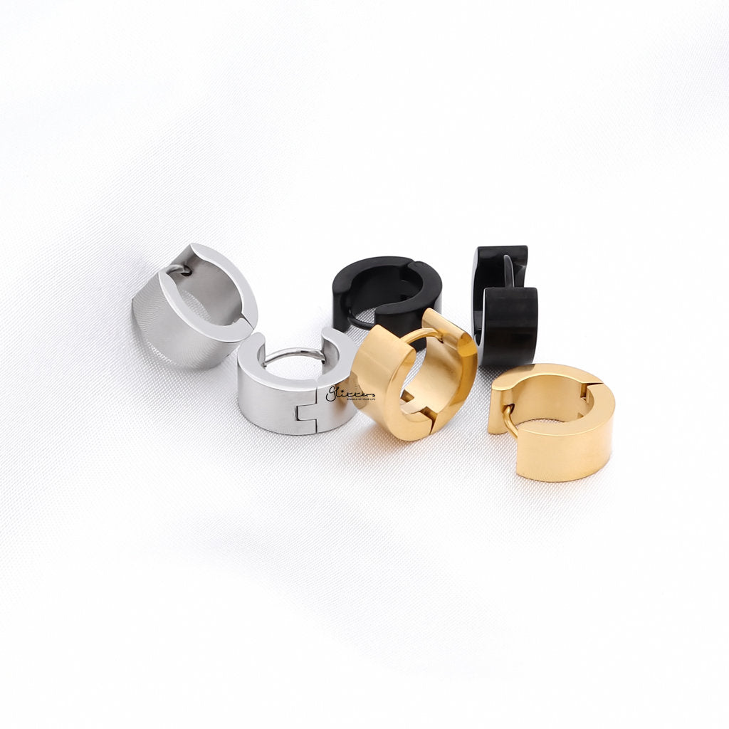 Black Titanium IP Stainless Steel Huggie Hoop Earrings - 6X9-Hoop Earrings-3-Glitters