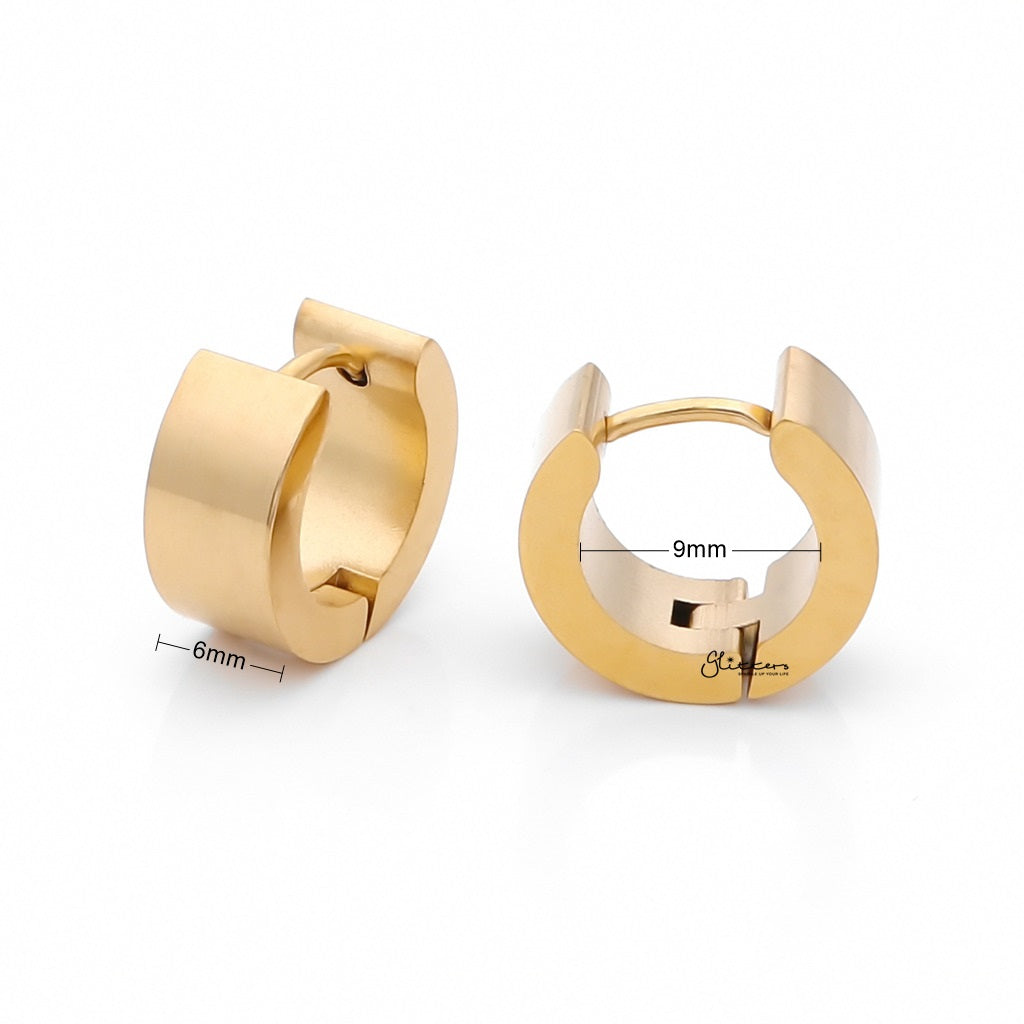 18K Gold IP Stainless Steel Huggie Hoop Earrings - 6X9-Hoop Earrings-2-Glitters