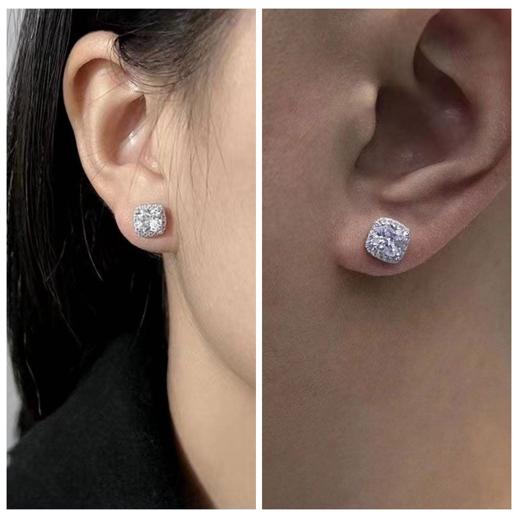 Iced Out CZ Paved Square Stud Earrings-Stud Earrings-2-Glitters