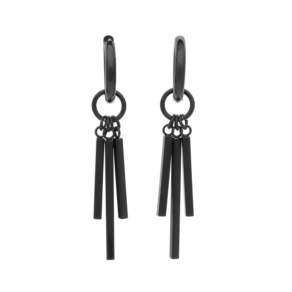 Stainless Steel 3 Drop Bars Huggie Hoop Earrings - Black-Hoop Earrings-1-Glitters