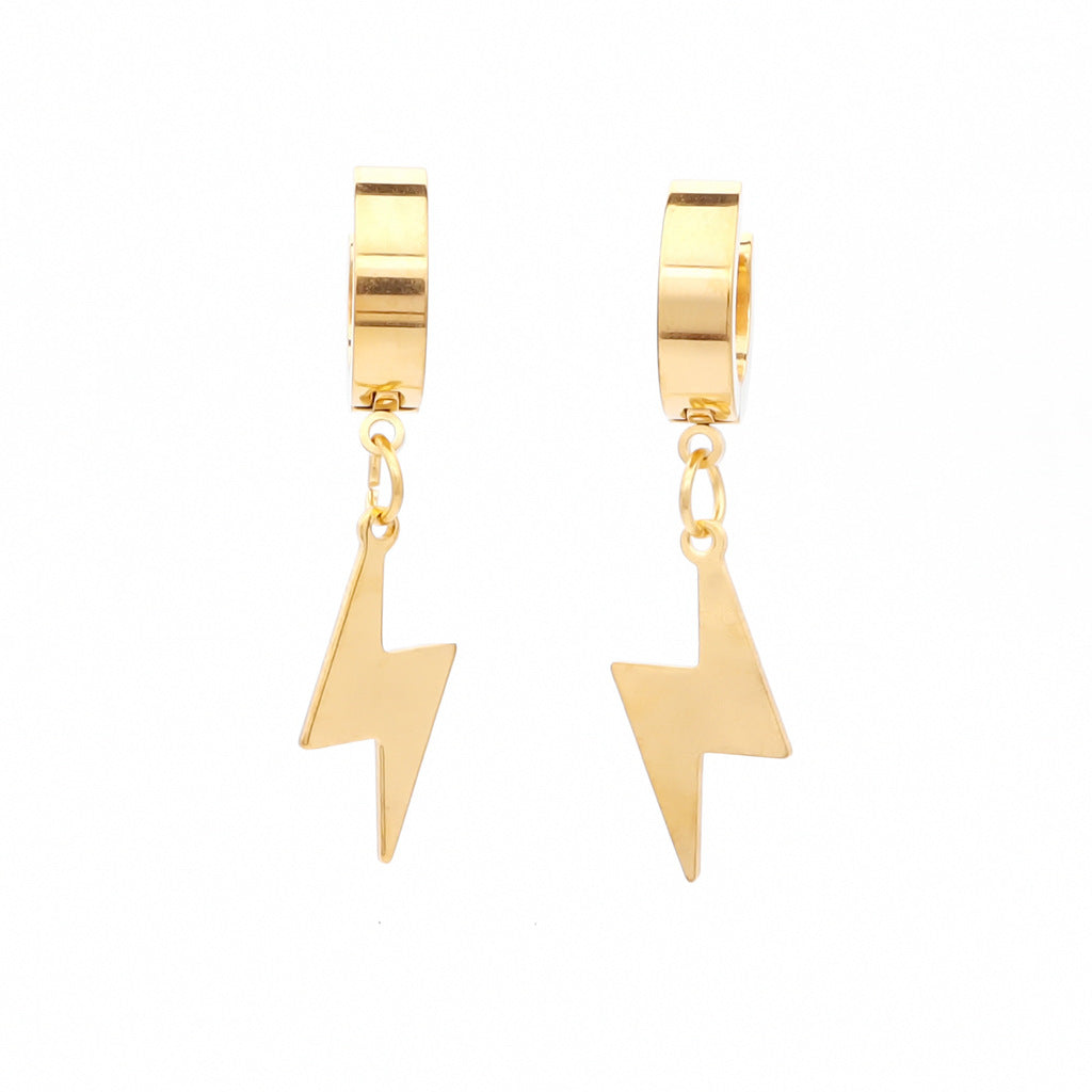Stainless Steel Lightning Bolt Huggie Hoop Earrings - Gold-Hoop Earrings-1-Glitters