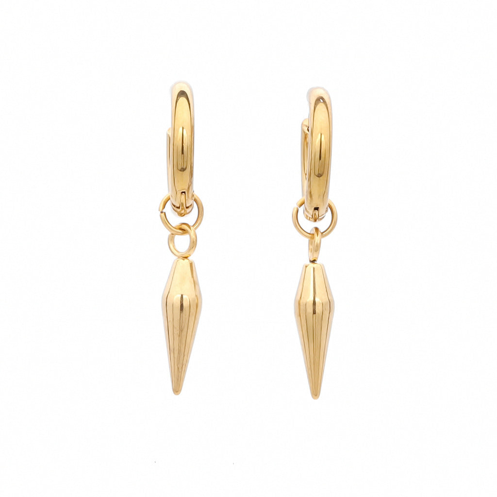 Stainless Steel Drop Spike Cone Huggie Hoop Earrings - Gold-Hoop Earrings-1-Glitters