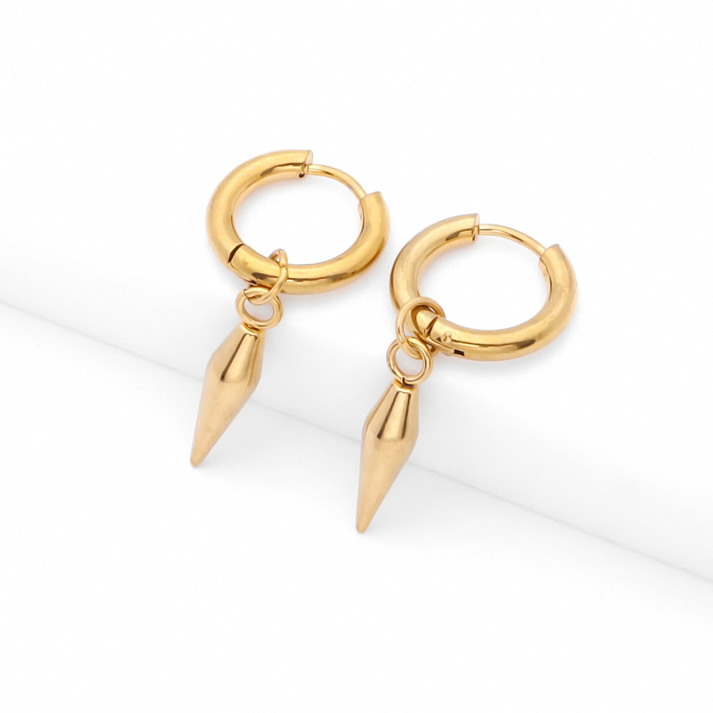 Stainless Steel Drop Spike Cone Huggie Hoop Earrings - Gold-Hoop Earrings-2-Glitters