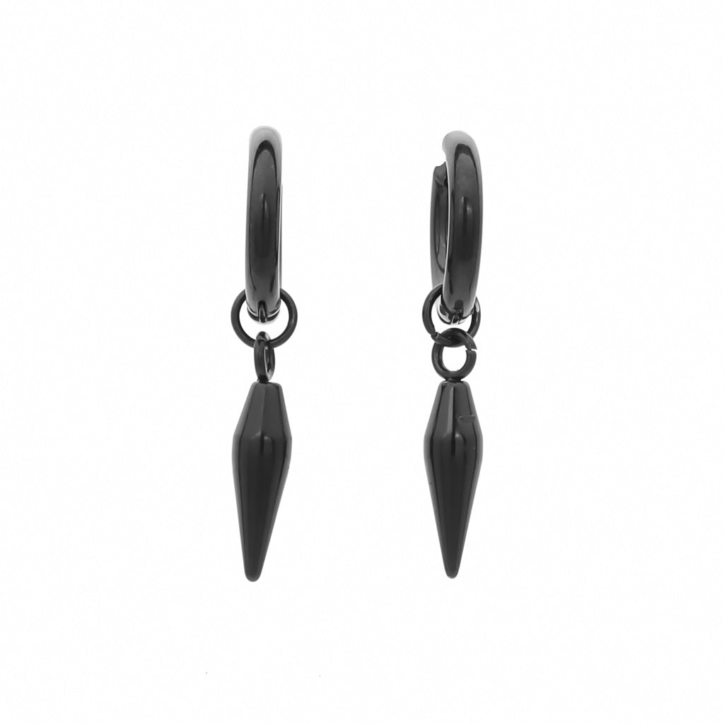 Stainless Steel Drop Spike Cone Huggie Hoop Earrings - Black-Hoop Earrings-1-Glitters