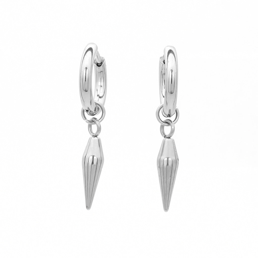 Stainless Steel Drop Spike Cone Huggie Hoop Earrings - Silver-Hoop Earrings-1-Glitters