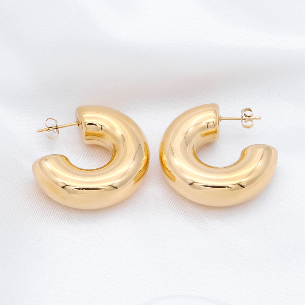 Stainless Steel Chunky Hoop Earrings - Gold-Earrings-1-Glitters