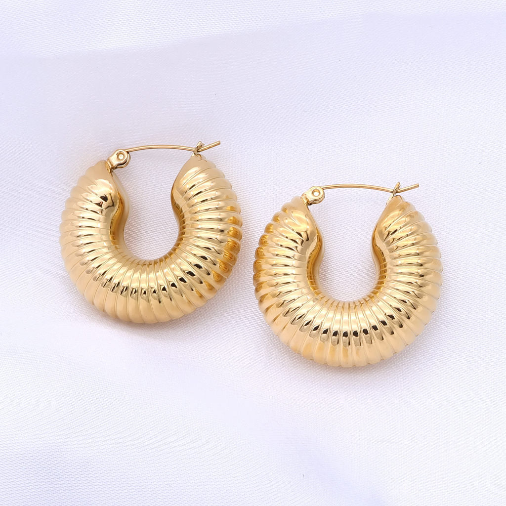 Stainless Steel Chunky Textured Hoop Earrings - Gold-Earrings-1-Glitters