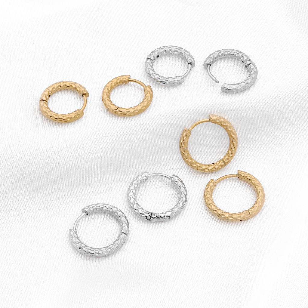 Stainless Steel Hammered Hoop Earrings - Gold-Earrings-3-Glitters