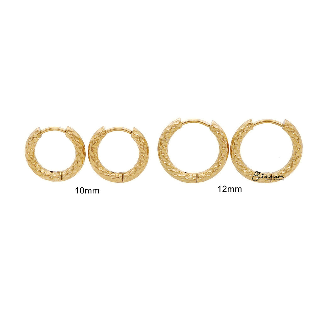 Stainless Steel Hammered Hoop Earrings - Gold-Earrings-2-Glitters