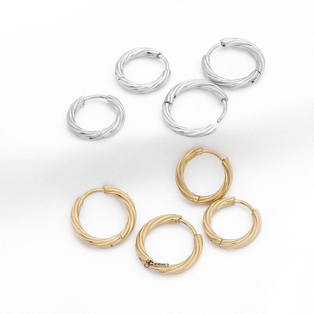 Stainless Steel Twisted Hoop Earrings - Gold-Earrings-3-Glitters