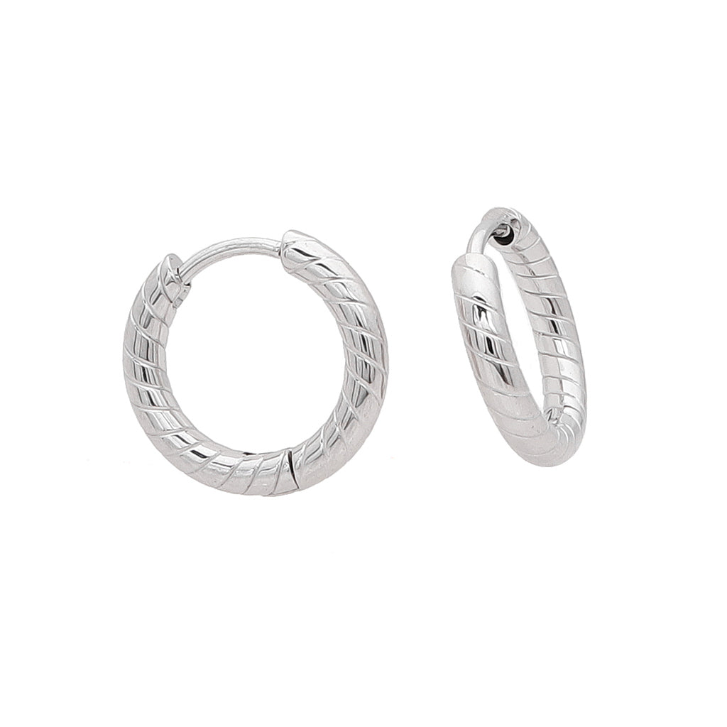 Stainless Steel Striped Hoop Earrings - Silver