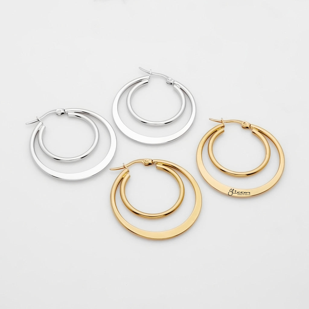 Stainless Steel Double Hoops Earrings - Gold-Hoop Earrings-2-Glitters