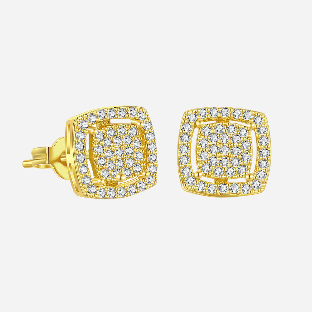 CZ Paved Square Stud Earrings - Gold-Stud Earrings-1-Glitters