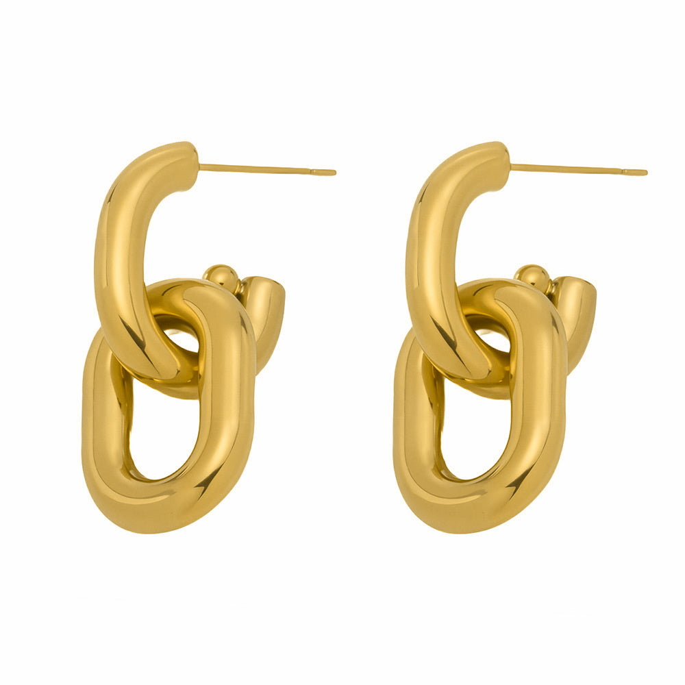 Stainless Steel Interlocking Chain Hoop Earrings - Gold-Earrings-1-Glitters