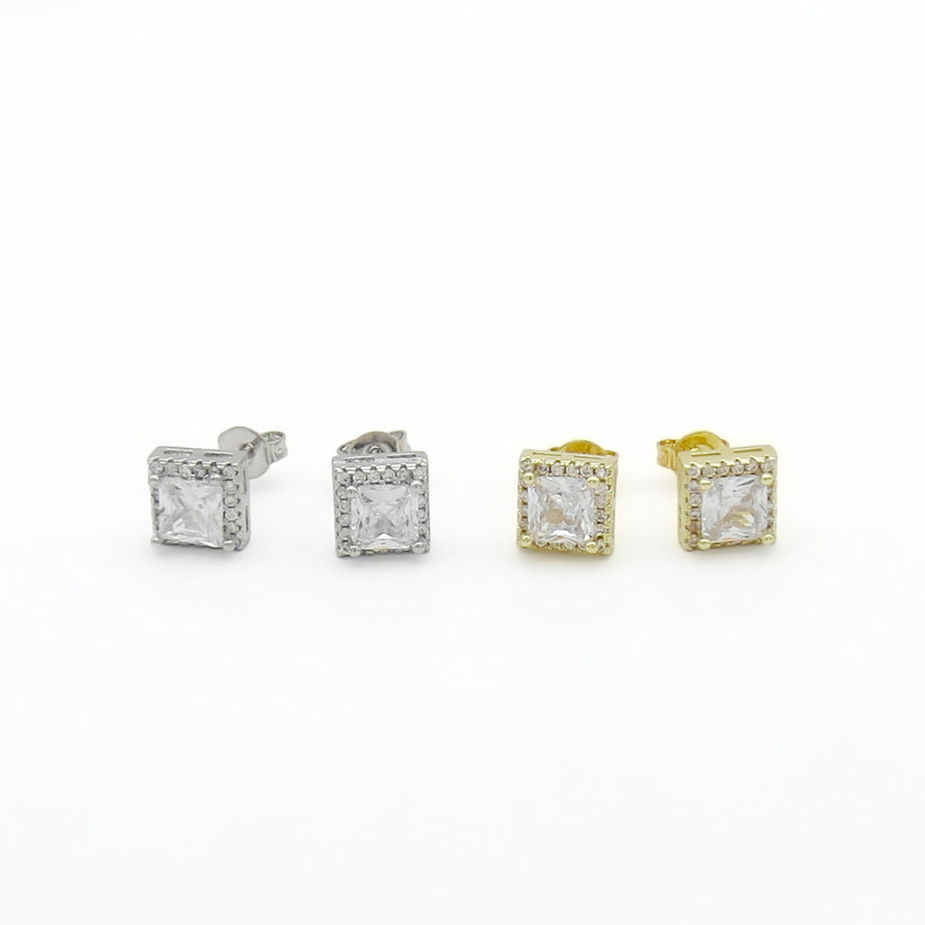 Iced Out Square Halo CZ Stud Earrings-Stud Earrings-1-Glitters