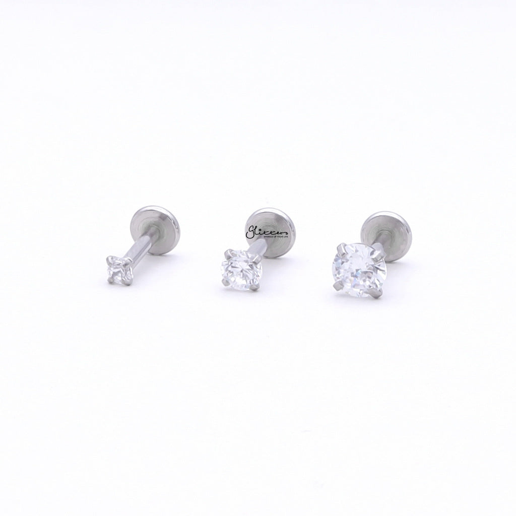 Round C.Z Top Threadless Push In Flat Back Studs-Nose Studs-2-Glitters