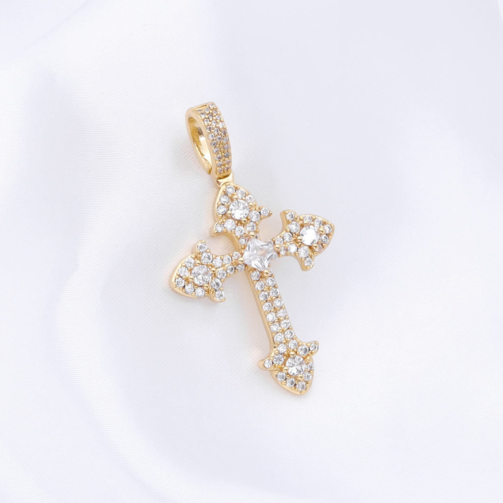 Iced Out Cross Pendant - Gold-Ice Out Pendants-2-Glitters