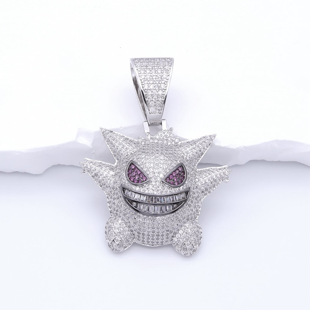 Iced Out Gengar Pendant - Silver-Ice Out Pendants-1-Glitters