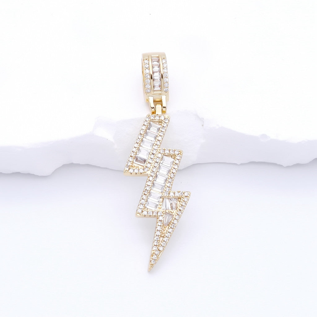 Iced Out Lightning Bolt Pendant - Gold-Ice Out Pendants-1-Glitters
