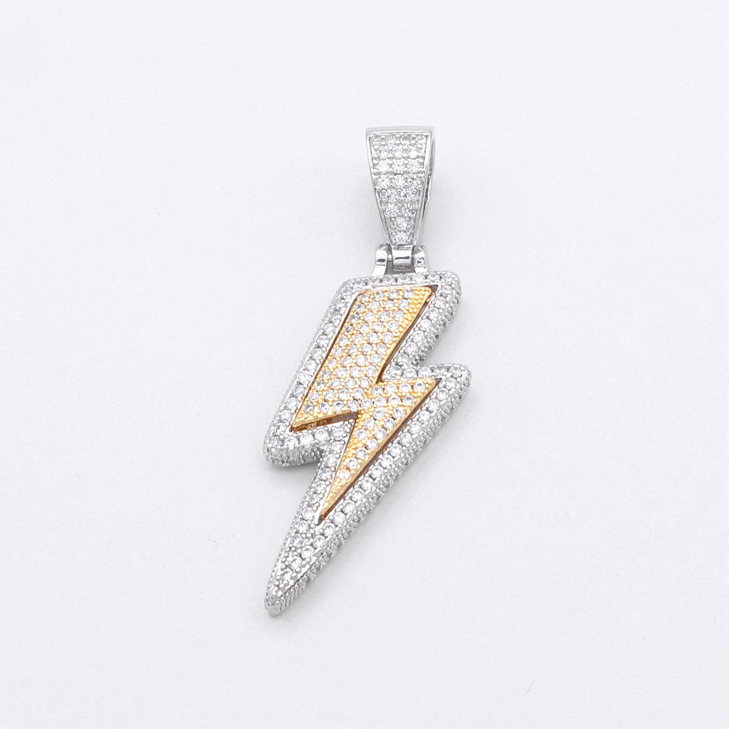 Iced Out Two Tone Lightning Bolt Pendant-Ice Out Pendants-1-Glitters