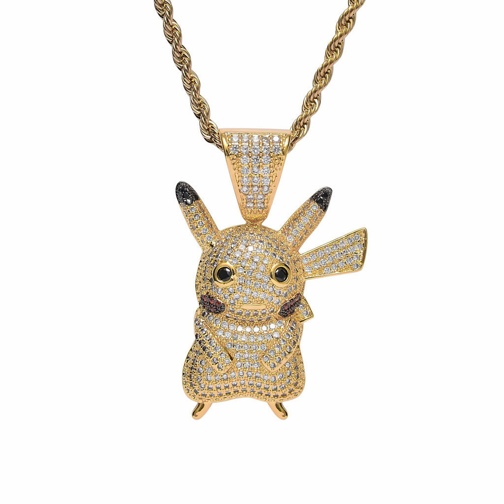 Iced Out Pikachu Pendant - Gold-Ice Out Pendants-2-Glitters
