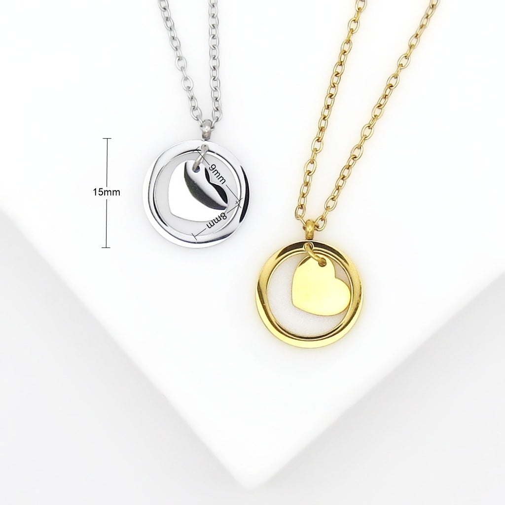 Stainless Steel Circle Heart Pendant Necklace