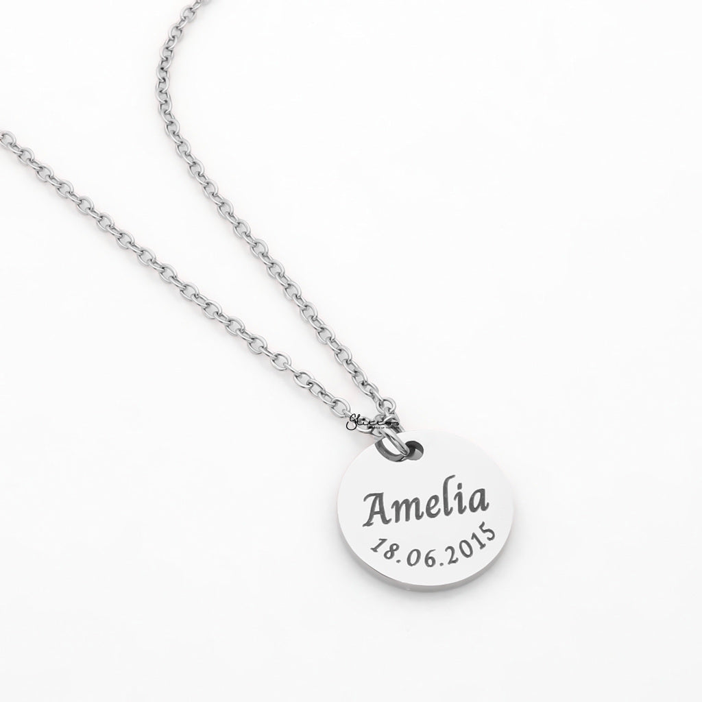 Personalised Round Disc Necklace - Name | Birth Flower | Date-Personalised Jewellery-1-Glitters