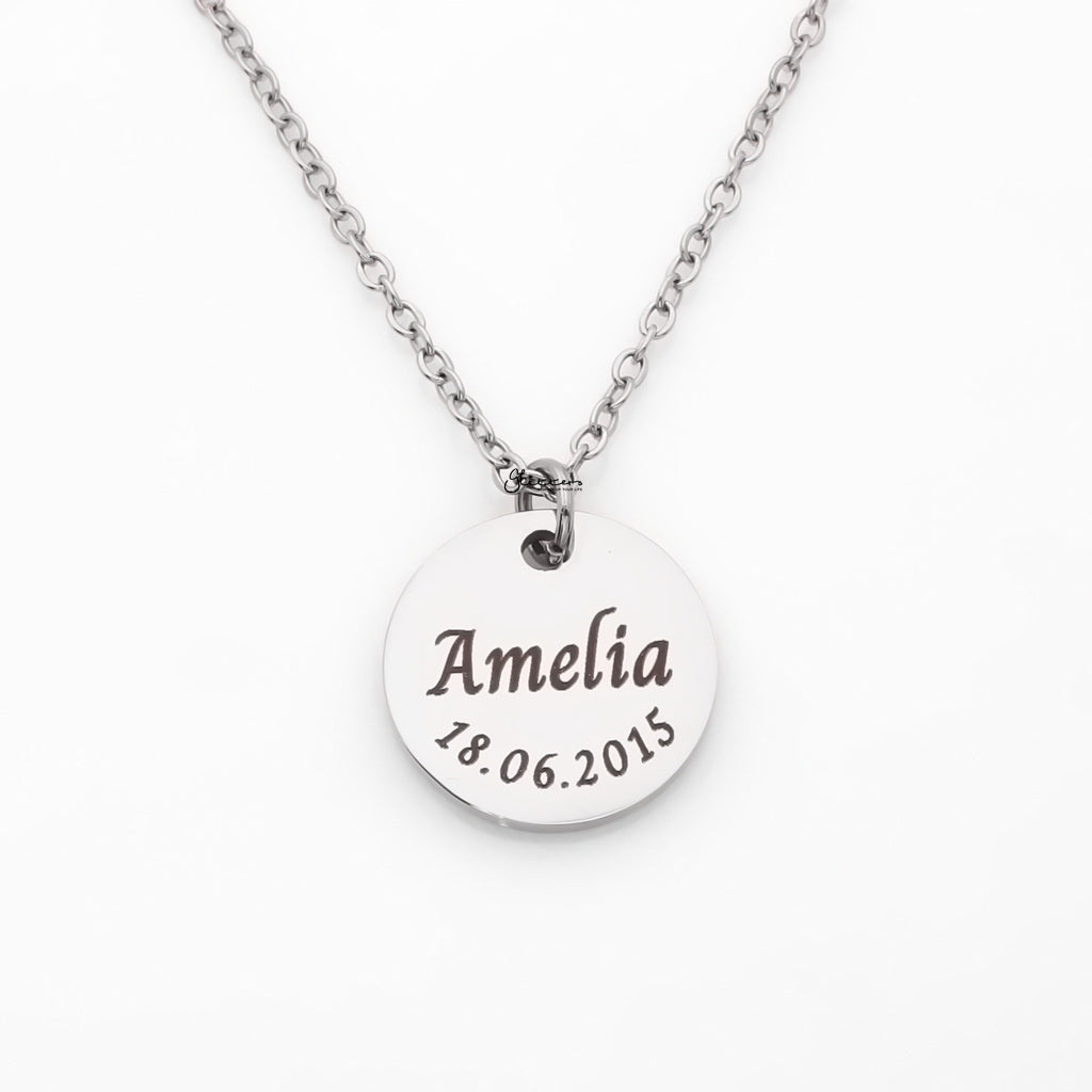 Personalised Round Disc Necklace - Name | Birth Flower | Date-Personalised Jewellery-3-Glitters